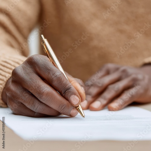 Close-Up of Client Signing Debt Settlement Documents at Modern Desk with Legal Mediation Certificates - Financial Freedom and Contract Resolution Trend photo