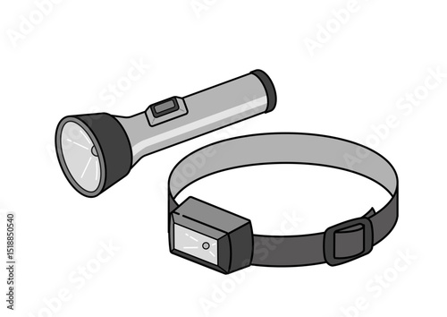 ヘッドライトと懐中電灯のイラスト