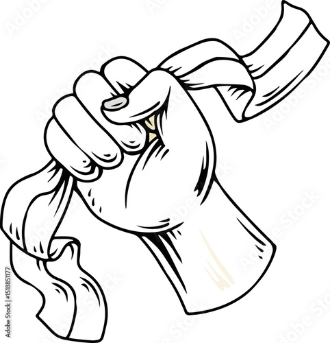 Hand holding cloth ribbon illustration symbolizing strength  