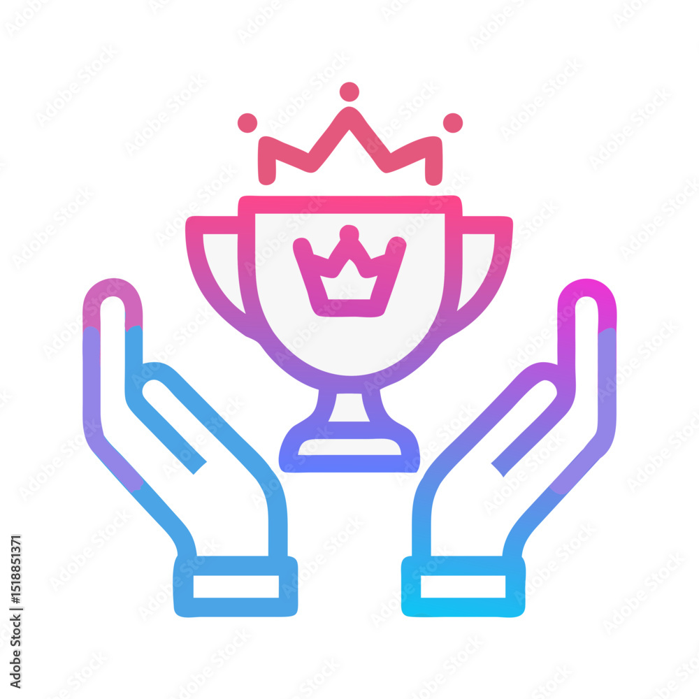 Obraz premium Gradient Hands Holding Crowned Trophy Icon