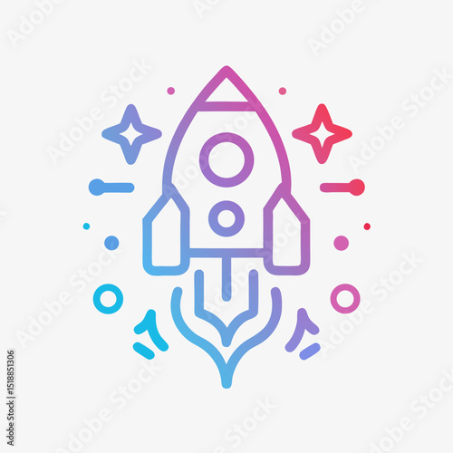 Gradient Rocket Launch with Stars Icon