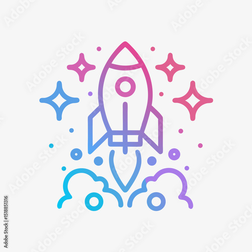 Gradient Rocket Launch with Stars Icon