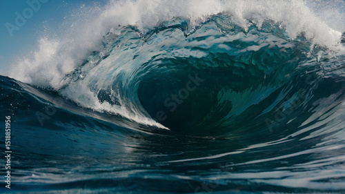 An abstract background of seawater flow under light exposure Digital abstract image of blue-green ocean waves in a stylized design gray background Generate AI,
