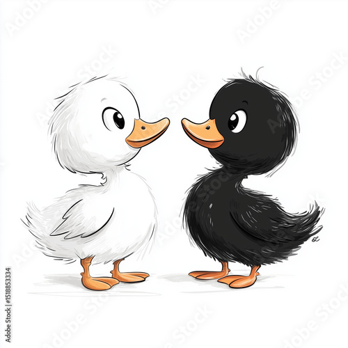 cartoonish white duck and black duck photo