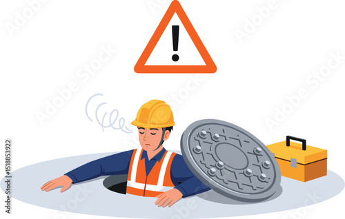 Industrial worker loses consciousness while exiting confined space without proper safety measures, highlighting critical workplace hazard warning
