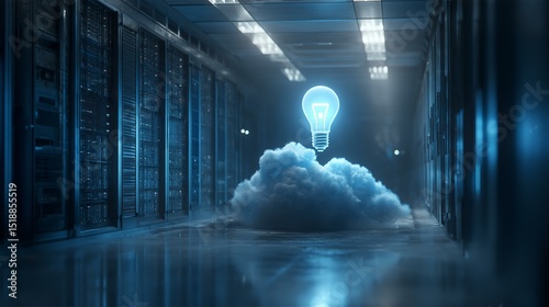 Brilliant Cloud Computing Innovation: Futuristic Server Room Data Center Technology Concept