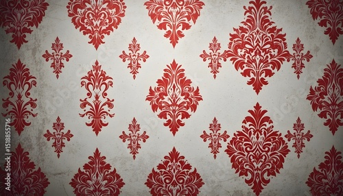 Vintage Red and White Damask Pattern Wallpaper Retro White Background Classic Interior Design