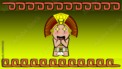 little Mexican prehispanic kid character cartoon background in vector art