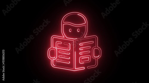 glowing neon reading icon isolated, black background, HD video motion graphic animation photo