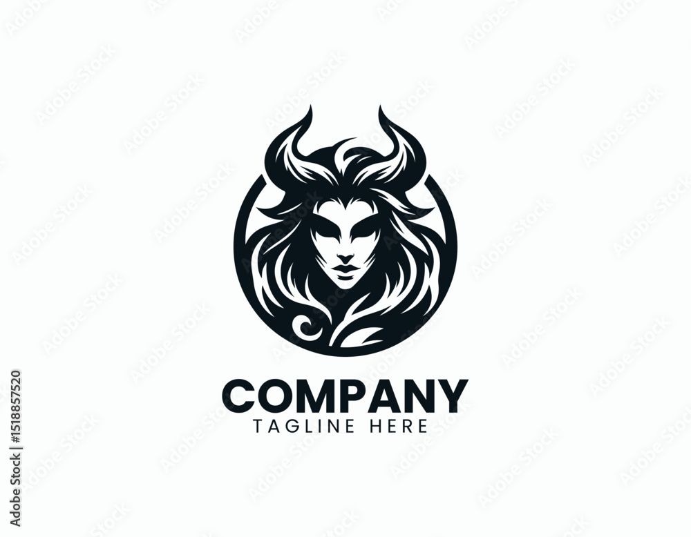 Obraz premium Powerful Demon Woman Dark Allure Fantasy Character Vector Logo Design