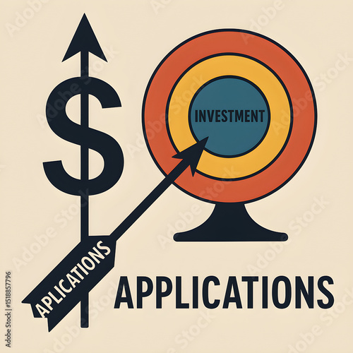 Financial mockup: figure and bar, representation of: bow and arrows, for applications; target board: direction for investment.