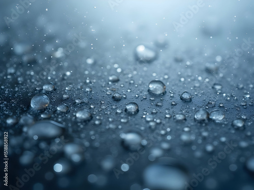 Wallpaper Mural Macro photo of water droplets on smooth dark reflective surface with shallow depth of field and soft blue lighting Torontodigital.ca