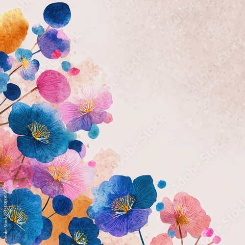 Watercolor illustration of a abstract spring flowers background with a copy space. AI generative.