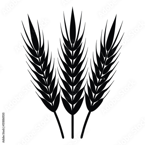 Silhouette of wheat ears with long stems and pointed tips, gracefully arching in a natural cluster, symbolizing harvest, growth, and rural simplicity.
