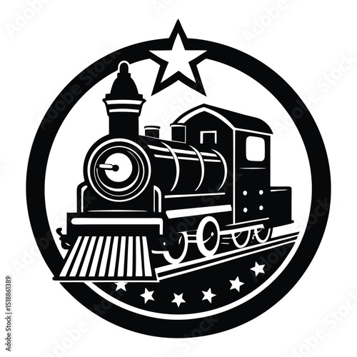 Retro-style silhouette logo of a classic steam train, featuring bold lines, vintage charm, and timeless appeal—perfect for nostalgic or transportation-themed branding.
