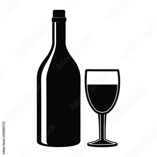 Silhouette of a wine bottle and glass, elegantly paired, symbolizing sophistication, celebration, and relaxation in a timeless, minimalist black design.
