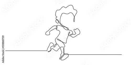 one continuous line drawing of a boy running.single line illustration vector