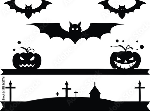 Halloween dividers silhouette vector, Halloween design border and divider silhouette. vector illustration