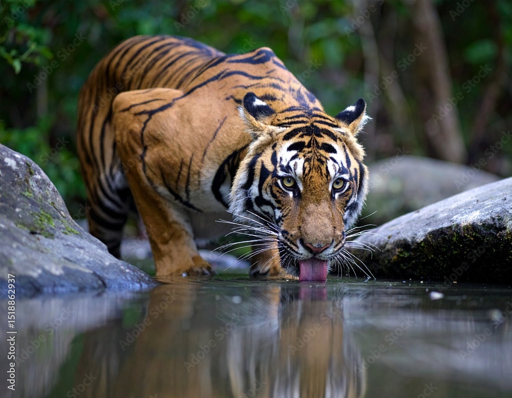 photography of a tiger drinking water in the forest photography of a tiger drinking water in the forest
