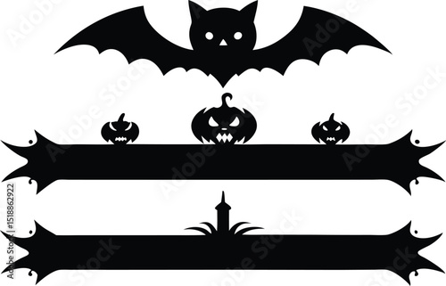 Halloween dividers silhouette vector, Halloween design border and divider silhouette. vector illustration