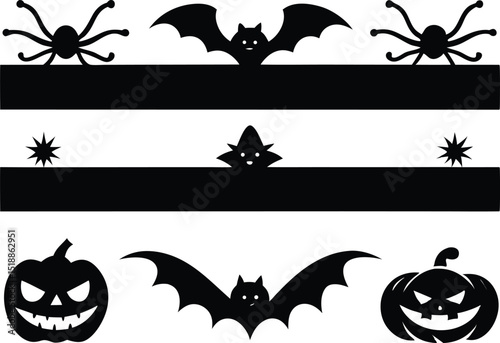 Halloween dividers silhouette vector, Halloween design border and divider silhouette. vector illustration