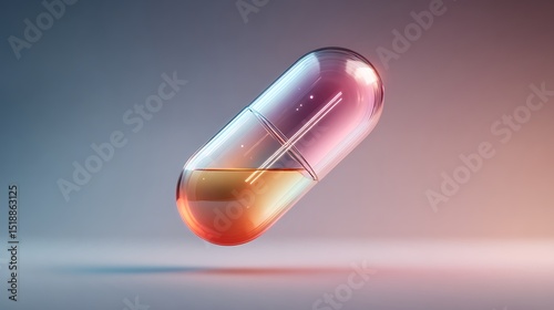 Colorful Transparent Capsule Floating in Space Isolated on Soft Gradient Background for Medical and Health Concept