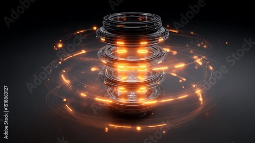 Abstract Concept of Energy Flow with Spiraling Bright Orbs and Glowing Circles on a Dark Background
