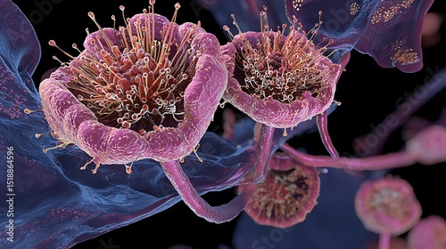 Vibrant Microscopic View of Colorful Cellular Structure with Intricate Details and Delicate Textures in Close-Up