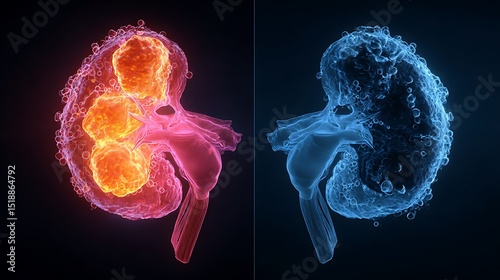 Intricate View of Human Kidney Anatomy with Colorful Visualization of Structures and Fluid Dynamics