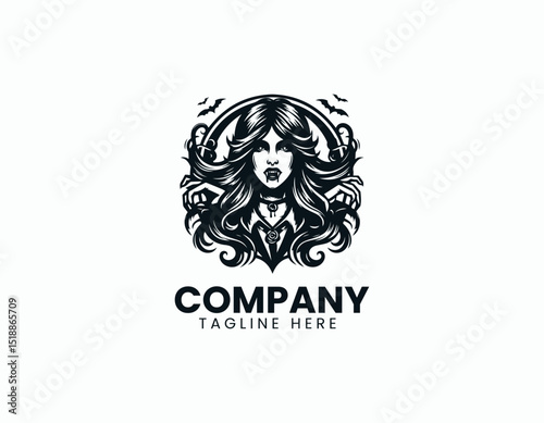 Mysterious Vampire Girl Gothic Fantasy Character Illustration Vector Logo Design