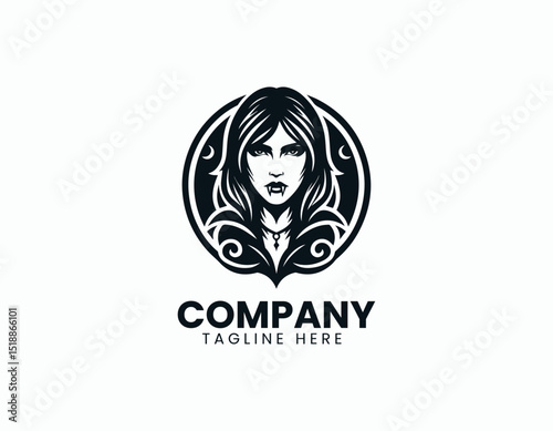 Mysterious Vampire Girl Gothic Fantasy Character Illustration Vector Logo Design