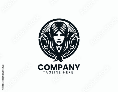 Mysterious Vampire Girl Gothic Fantasy Character Illustration Vector Logo Design