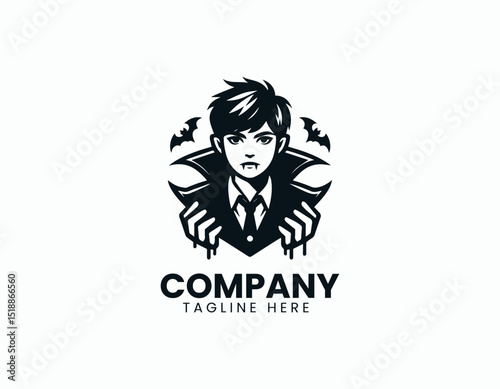 Mysterious Vampire Boy Dark Charisma Gothic Illustration Vector Logo Design