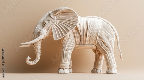 Elegantly crafted wooden elephant figurine featuring an intricately carved geometric pattern and a minimalist contemporary design