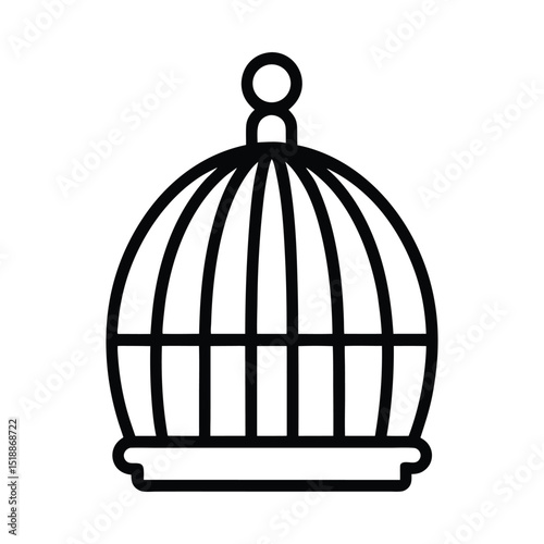 Golden Birdcage with Bird Inside as a Symbol of Freedom and Confinement silhouette white background