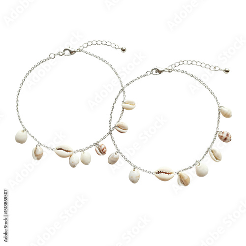 Wallpaper Mural Pair Of Anklets With Small Seashell Charms Isolated On White Background Torontodigital.ca