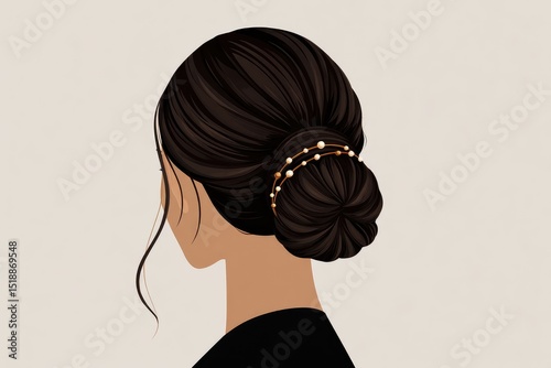 Elegant updo hairstyle illustration with beaded accessory.