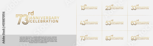 Anniversary logo type set with double line number. golden color for celebration event
