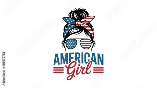 Patriotic American Girl With American flag headband for apparel.