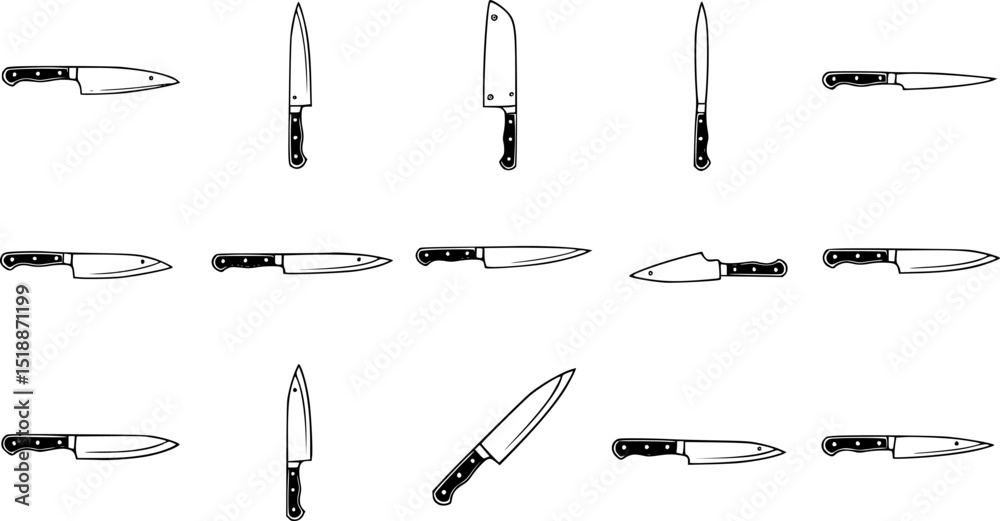 set of Knife icon logo designs. Vector template illustrations.set of knives.Sharp. Don't touch! Chef's kitchen knife isolated on white background.