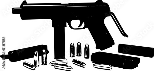Armament for the army and police. Short-barreled weapon.gun and bullets
