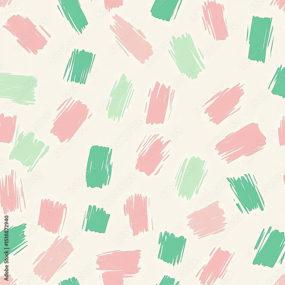 Fototapeta premium Abstract Pattern with Pastel Brush Strokes in Pink and Green on Cream Background
