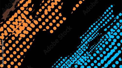 Orange and blue abstract dot pattern on black - excellent for creative presentations