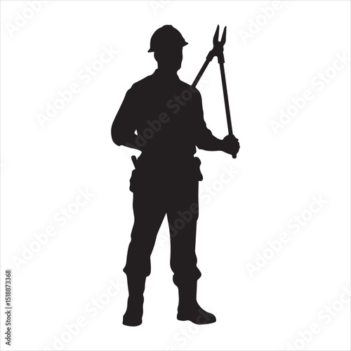 Construction Worker Silhouette with Bolt Cutters - Industry & Labor Icon