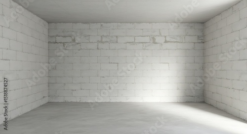 Empty room, White cement block wall texture pattern background