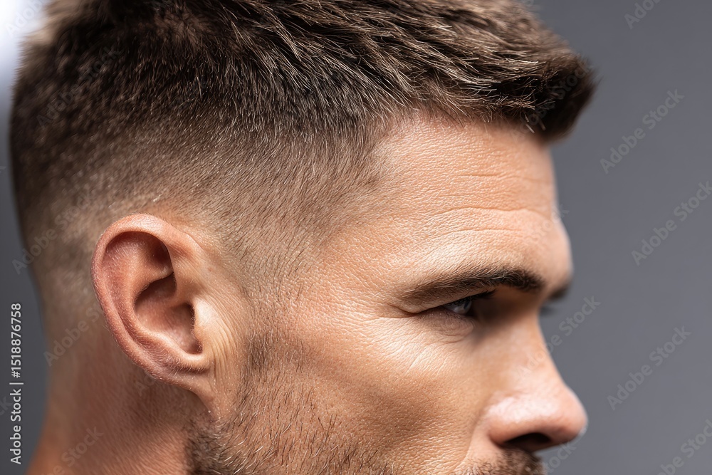 Fototapeta premium Close-up profile view of a man's head and neck.