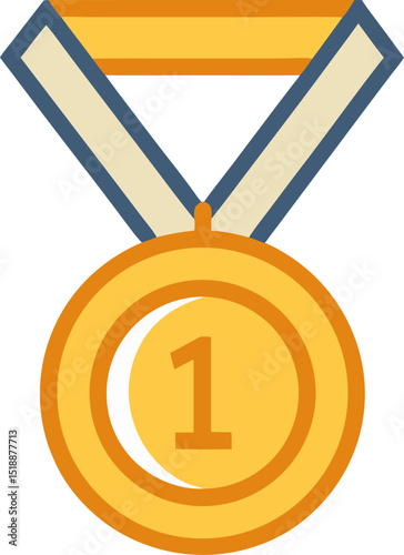 Gold, silver and bronze medals with blue ribbon flat vector icons for sports apps and websites