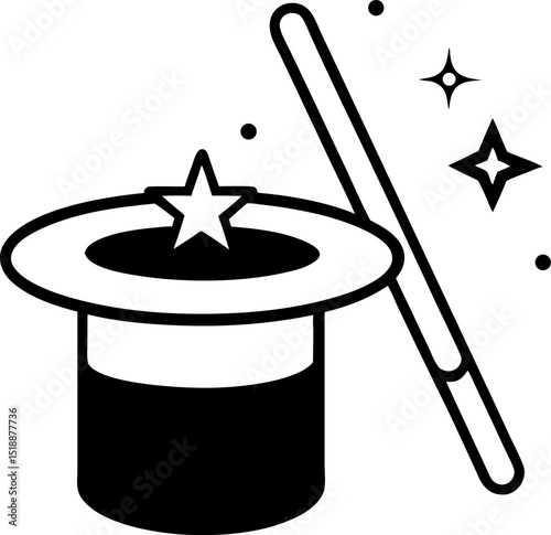 magic hat and wand icon vector