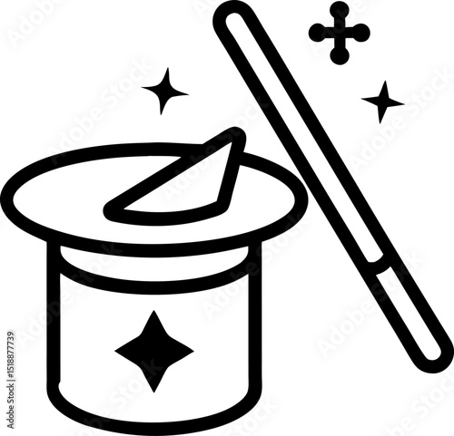 magic hat and wand icon vector
