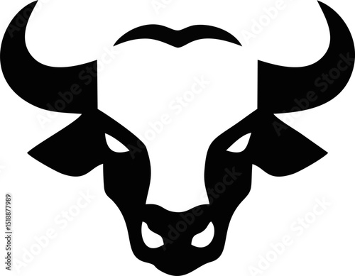 Powerful rodeo bull head icon with symmetrical horn structure, designed for bold branding, hat embroidery, and cowboy sports branding.


